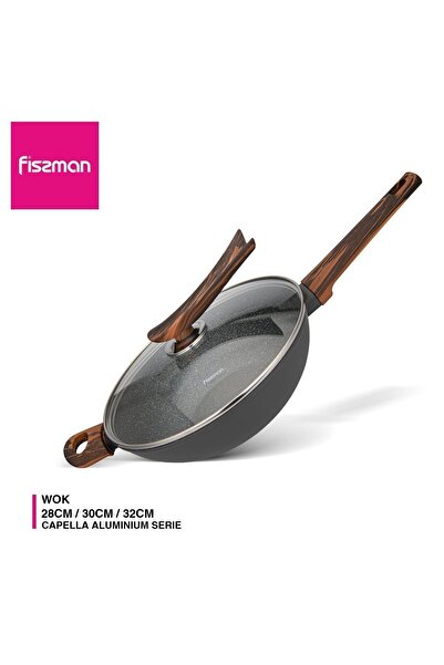 Fissman Wok Pan w/ Glass Lid Capella Series 28x8.5cm/3.5L Aluminum Non-Stick ...