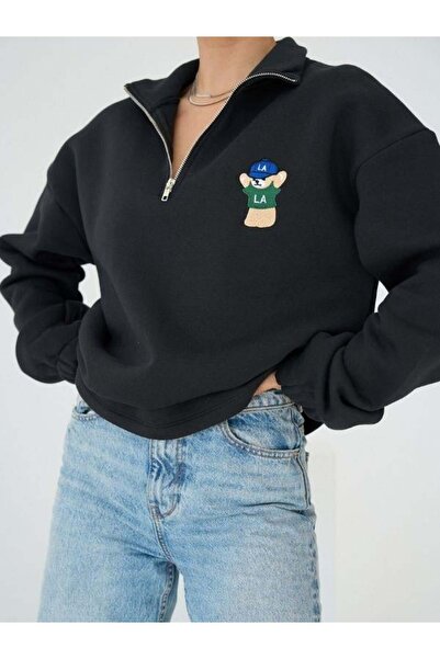 Zekids سويت شيرت نسائي بسحاب على شكل دمية دب