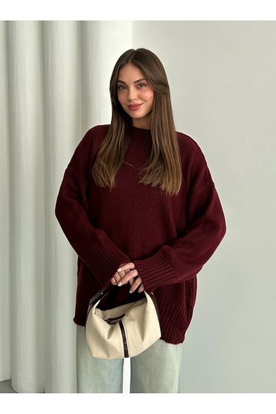 Laluvia Claret Red Plain Basic Thick Sweater - 4700