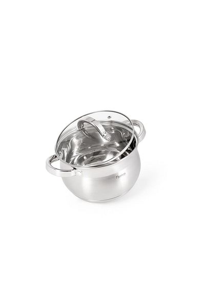 Fissman Stainless Steel Stockpot with Glass Lid 16x10.5cm / 2.1 Liter with Measuring Mark