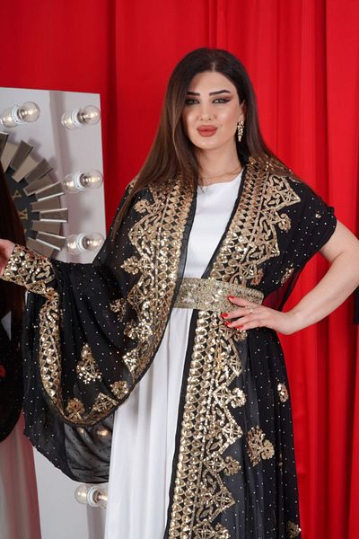 AVVER Women's Hand Embroidered Beaded Embroidered Sequin Stone Kaftan Dress
