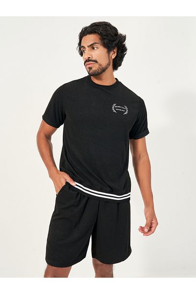 Styli Towel Knit Minimal Print T-Shirt & Shorts Set