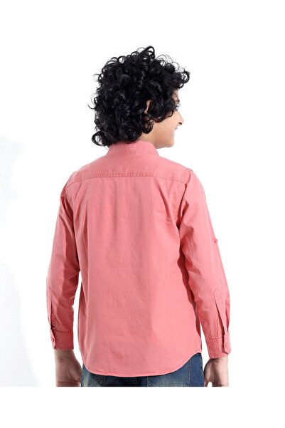 Pine kids Cotton Woven Full Sleeves Solid Color Shirt with Printed Inner Tee - Red