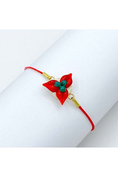 Polonezköy Cam Sanat Merkezi Cockina Flower Bracelet - Christmas Flower Glass Bracelet |   New Year's Lucky Bracelet - Red