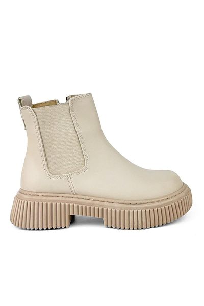Cici Bebe Ayakkabı Chelsea Girl's Beige Patent Leather High Sole Elastic Zippered Boots