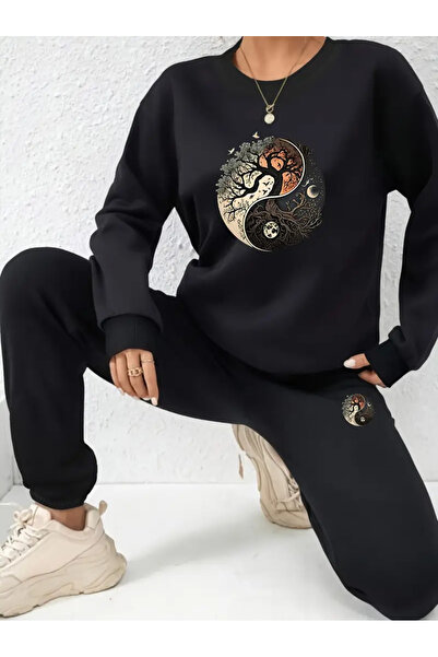 Nebulaa Tekstil Γυναικείο σετ φούτερ και παντελόνι Nebulaa Y2K με στάμπα Yin ...