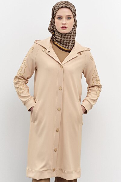 Tuğba Kolları Desen Baskılı Örme Kap - Bej