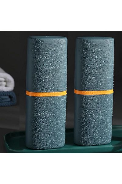 MAİN SHOP Green Color 2 Pieces Travel Type - Toothpaste and Brush Storage Container 19.8 X 7.2cm