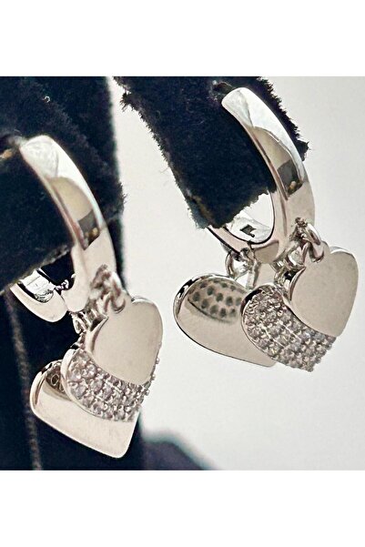 juleeco Taşlı Kalpli Pırpır Silver Rodyum Küpe(XUPİNG)