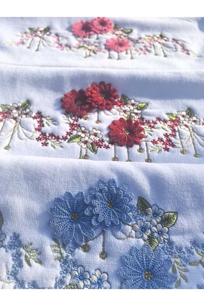 Peacock 3-Piece 3D Embroidered 100% Cotton Hand Towels Suitable for Dowry Gift 50X90
