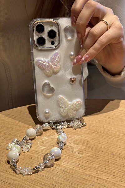 Paladyum Case حافظة فراشة لوكس لامعة لؤلؤية متوافقة مع هاتف iPhone 15 Pro