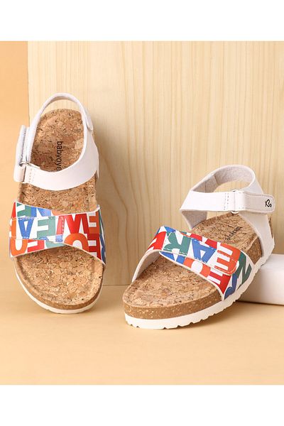 Babyoye Sandals   with Velcro Closure Text Print- White