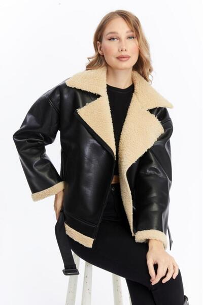Jamila Kürklü Suni Deri Kadın Mont