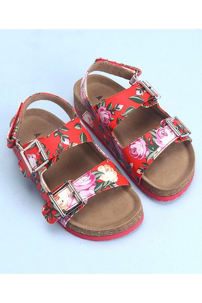 Pine kids Casual Wear Sandals with Velcro Belt Closure Floral Print - Red