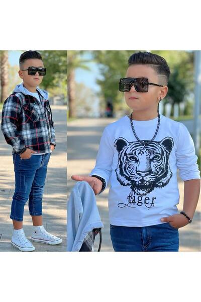 Burçak Butik Hooded Lumberjack Long Sleeve Shirt / Jeans / T-Shirt 3 Piece Se...