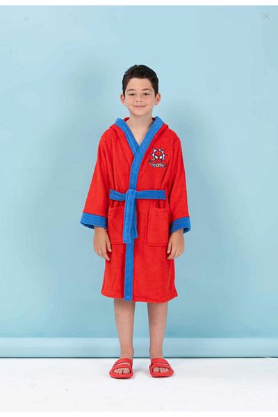 Özdilek Spiderman Red Embroidered Disney Licensed Hooded Children's Bathrobe Age 11/12