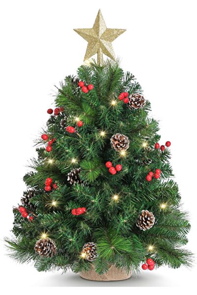 Çemrek Süs Parti 60 Cm Yılbaşı Çam Ağaç Seti 3 Metre Peri Led Işıklı Ve Yılbaşı Süsleri Paketi