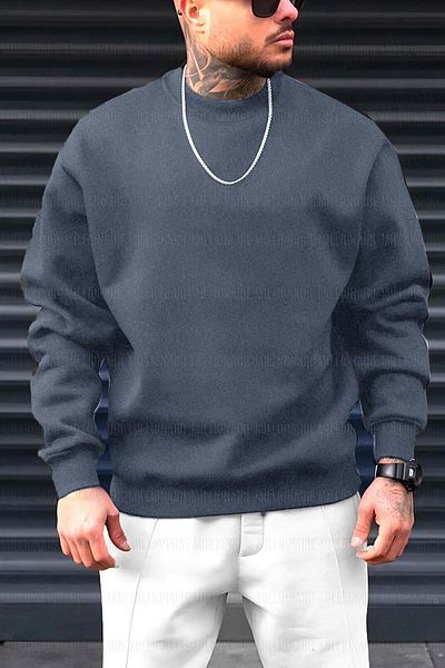Millionaire Ανδρικό Smoked Basic 0 Crew λαιμόκοψη μονόχρωμο oversize φαρδύ φλις φούτερ