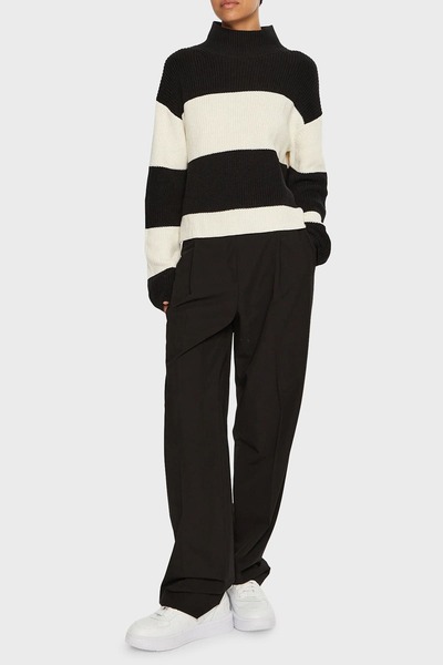 Calvin Klein Kadın CK CHUNKY LOOSE Boğazlı Kazak - Siyah - Beyaz