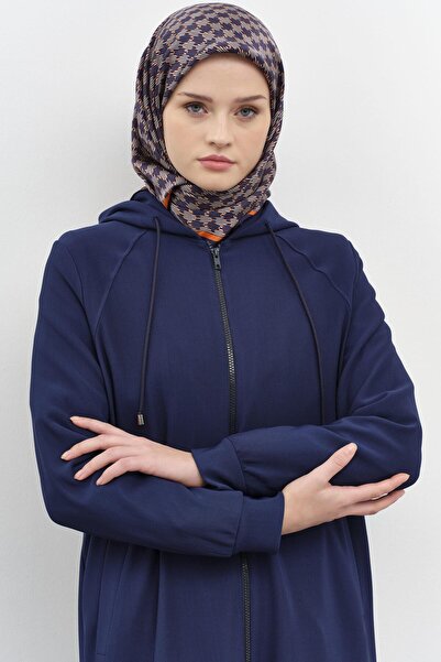 Tuğba Kapüşonlu Fermuar Kapamalı Örme Ferace - Lacivert
