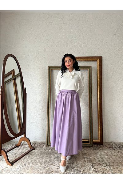 KÜÇÜĞÜM BUTİK Fusta evazată din popelin liliac