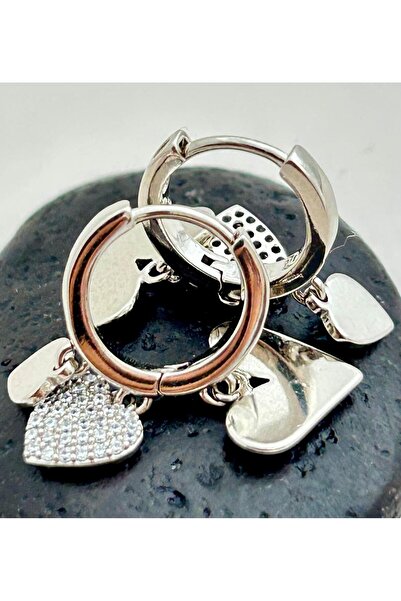 juleeco Taşlı Kalpli Pırpır Silver Rodyum Küpe(XUPİNG)