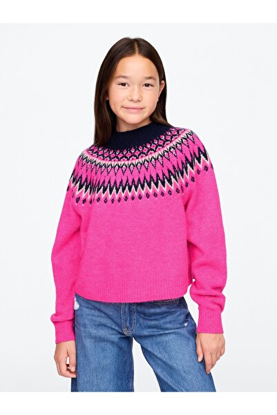 GAP Kız Çocuk Pembe Fair Isle Desenli Kazak