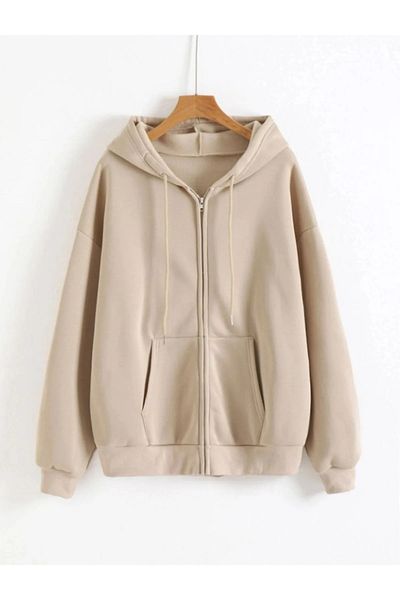 Türebutik Gray Hooded Unisex Zippered Jacket with Ribbon Inside