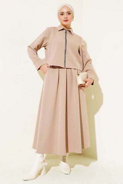 VOLT CLOTHİNG Women's Zippered Flared Skirt Double Suit