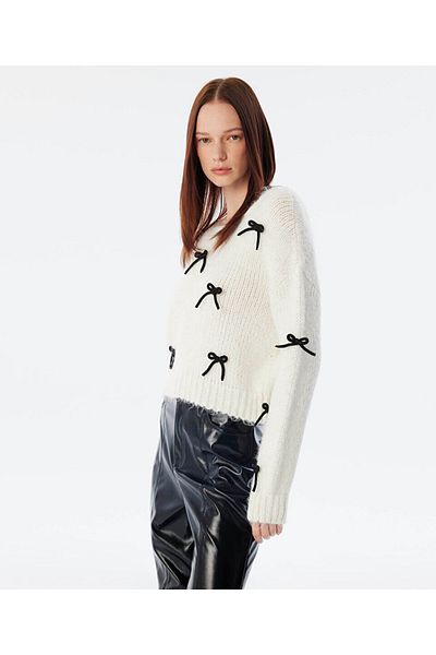 Twist Contrast Bow Sweater