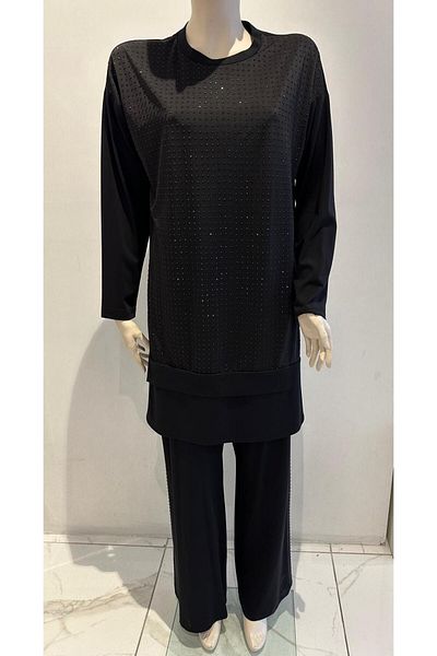 FUAT GÜRSEN Plus Size Bead Detailed Tunic Pants Set