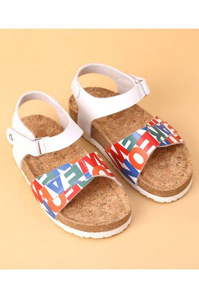 Babyoye Sandals   with Velcro Closure Text Print- White