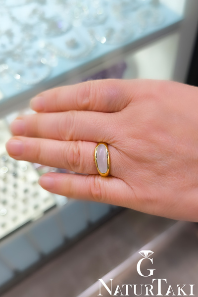 Naturtakı Ay Taşı Doğal Taşlı Çıkmaz Saf Altın Kaplama Gümüş Kadın Yüzük Modeli