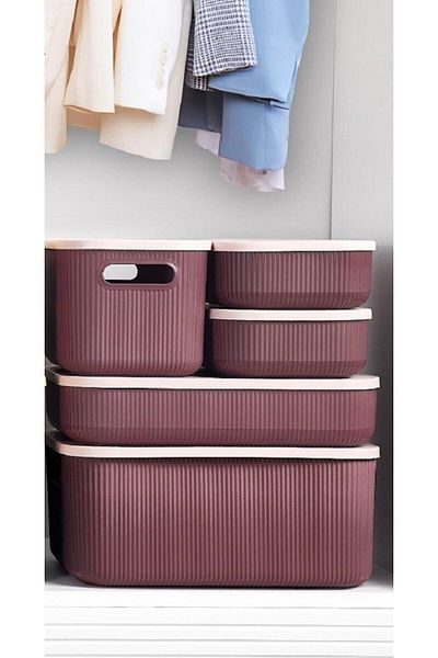 Bayev 5 Pieces Purple Closet Organizer Storage Box with Lid Laundry Basket Socks Clothing Organizer Set