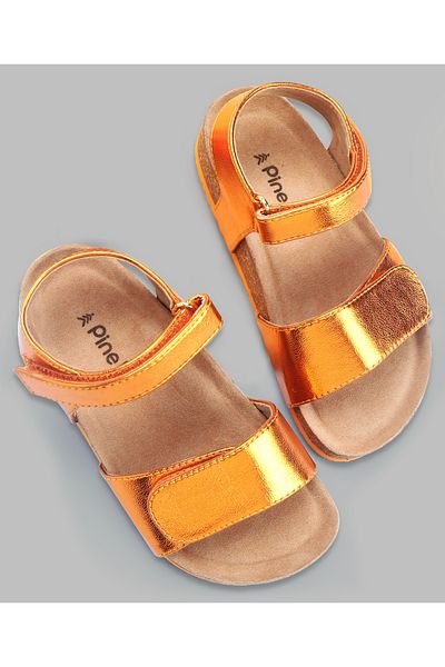 Pine kids Casual Wear Sandals with Velcro Belt Closure - Orange Metallic