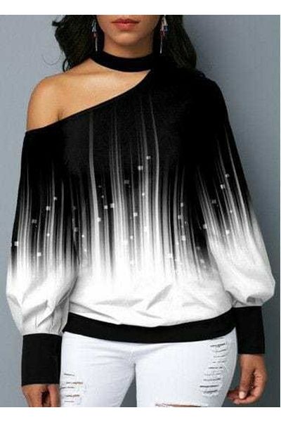Moka Shopin Mokashopin Women's Long Sleeve Single Shoulder Windowlidigital Printed