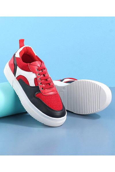 Pine kids Lace Up Casual Shoes Color Block - Red