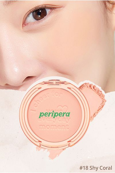 PERIPERA Sebum Balancing Powder Blush in Pastel Tones Peripera Pure Blushed Sunshine Cheek (18 Shy Coral)
