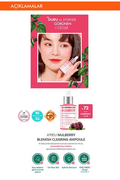 Missha 30ml a'Pieu Mulberry Blemish Clearing Ampoule - Anti-Blemish, Mulberry Extract Ampoule