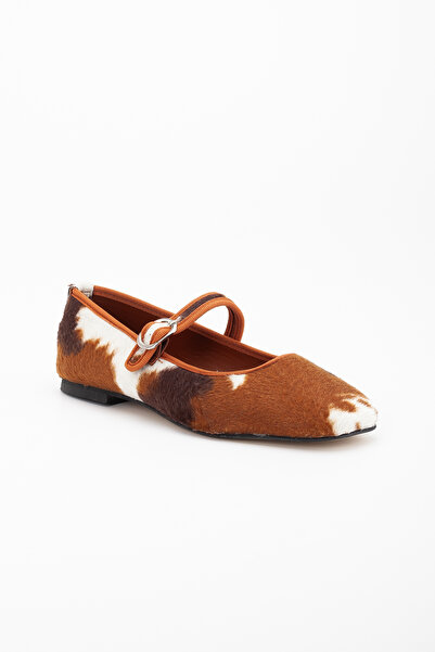 LİLLA Women's Daily Use Tan Suede Ballerinas