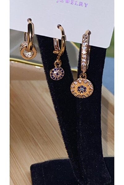 juleeco 3'lü Nazar Detaylı Gold Rodyum Kaplama Küpe(YSX)