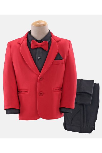 Babyhug Babyhug Full Sleeves Stretch Fit Party Suit Bow - Red & Black