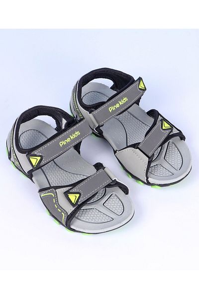 Pine kids Velcro Closure Sandals with Logo Print - Grey