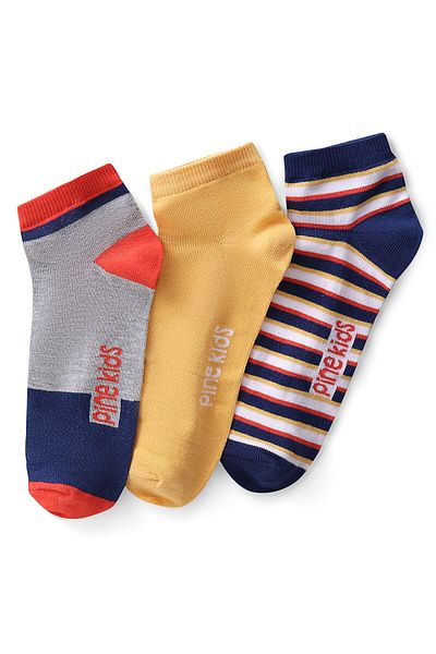 Pine kids جوارب Pine Kids Spandex بطول الكاحل بتصميم مخطط - عبوة من 3 قطع - متعدد الألوان