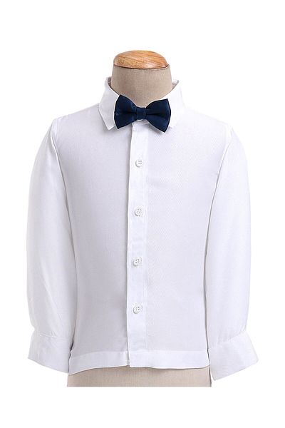 Babyhug Woven Full Sleeves Textured Party Suit with Bow Tie - White & Blue