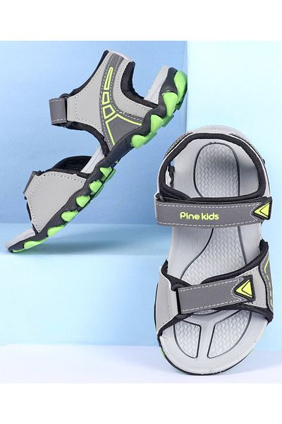 Pine kids Velcro Closure Sandals with Logo Print - Grey