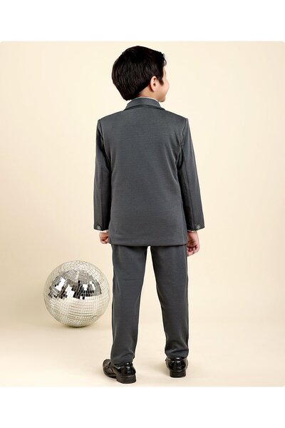 Babyhug Woven Full Sleeves Solid Party Suit with Bow Tie - Grey & White