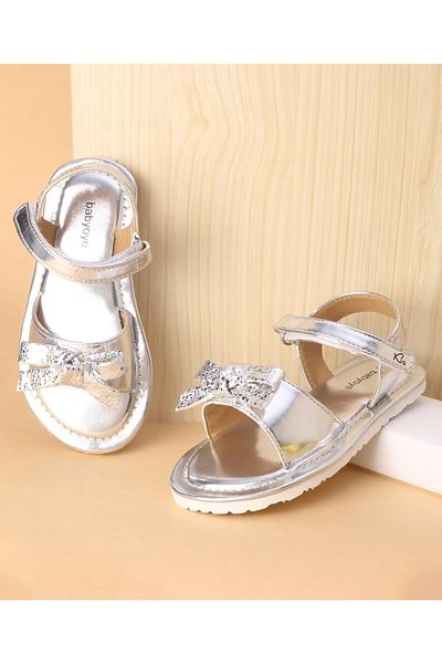 Babyoye Velcro Closure Party Wear Sandals Bow Applique - Silver