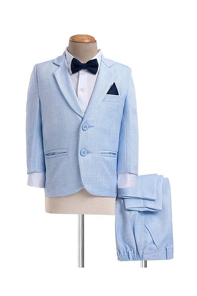 Babyhug Woven Full Sleeves Textured Party Suit with Bow Tie - White & Blue