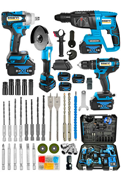 Eisenn Germany Wella Akülü 4 Lü Set Kırıcı Delici + Şarjlı Matkap + Somun Sık...